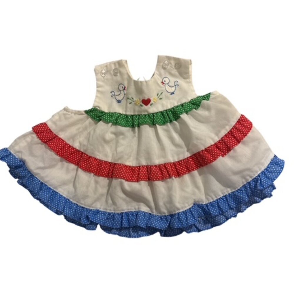 Vintage‎ Duck Blue Red Green Ruffle Sun Dress baby girl 6-9 months